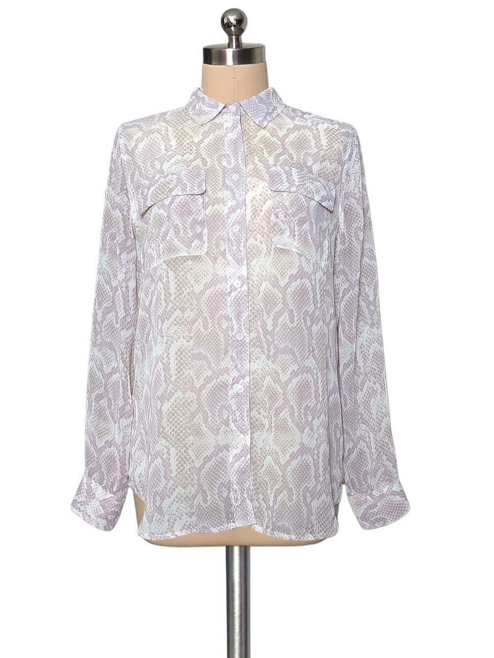 WHITE HOUSE BLACK MARKET Semi Sheer Purple Snakeskin Print Blouse Top S